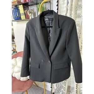 Zara Double Berated Black Suit. Medium.